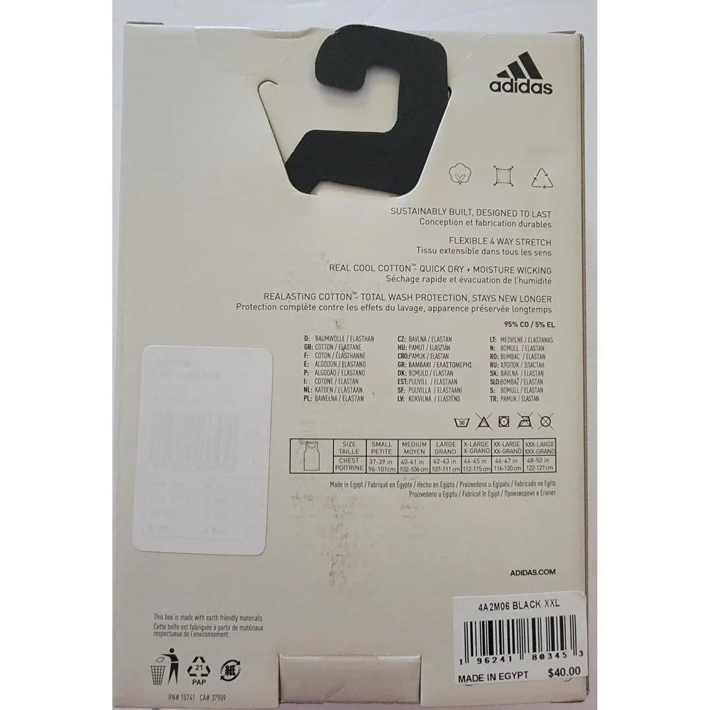Adidas Mens 2-Pack Tank Top Black Active Flex Cotton XXL 4A2M06 New